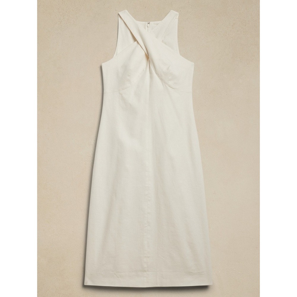NEW Banana Republic Factory Linen-Blend Crossover Midi Dress White Size 0 - Picture 3 of 8